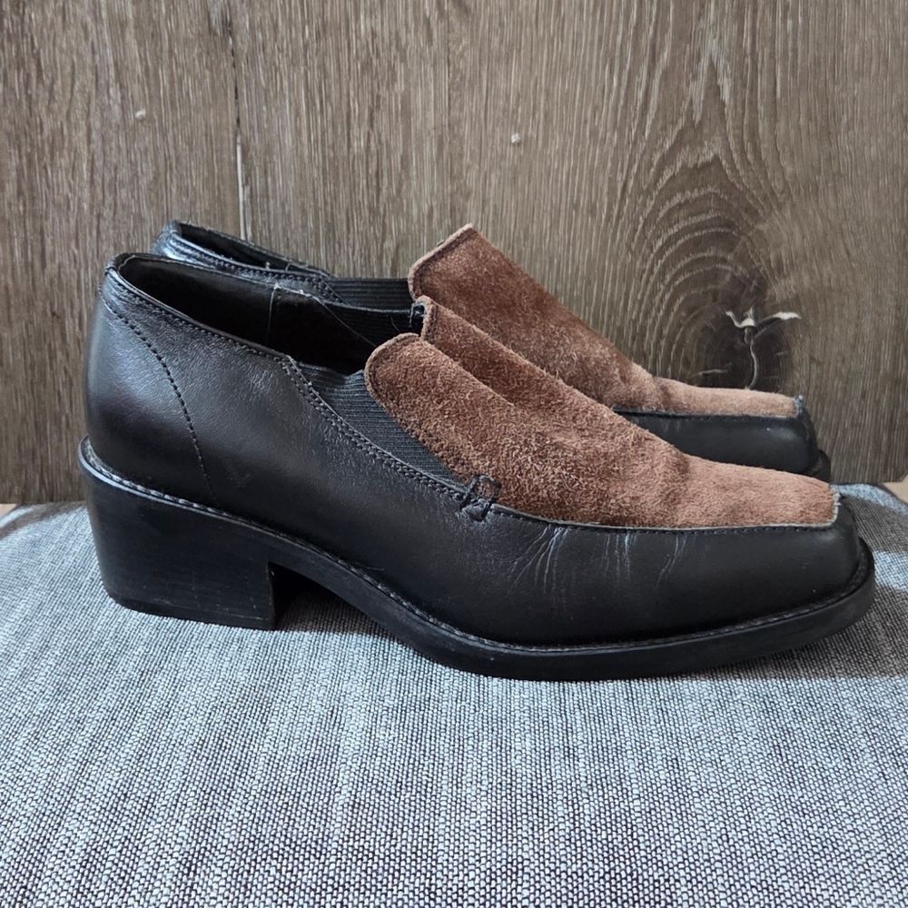 Ariat Black & Brown Suede Leather Slip-on Loafers with a Block Heel Size 7